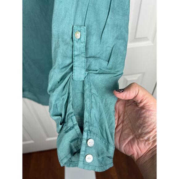Jones New York Tunic Popover Blouse Apron Pockets Linen Roll Slv Small Blue - Picture 5 of 6